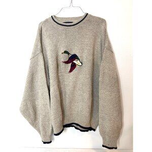 Vintage Van Heusen Embroidered Mallard Duck Sweater Cable Knit XL Crewneck